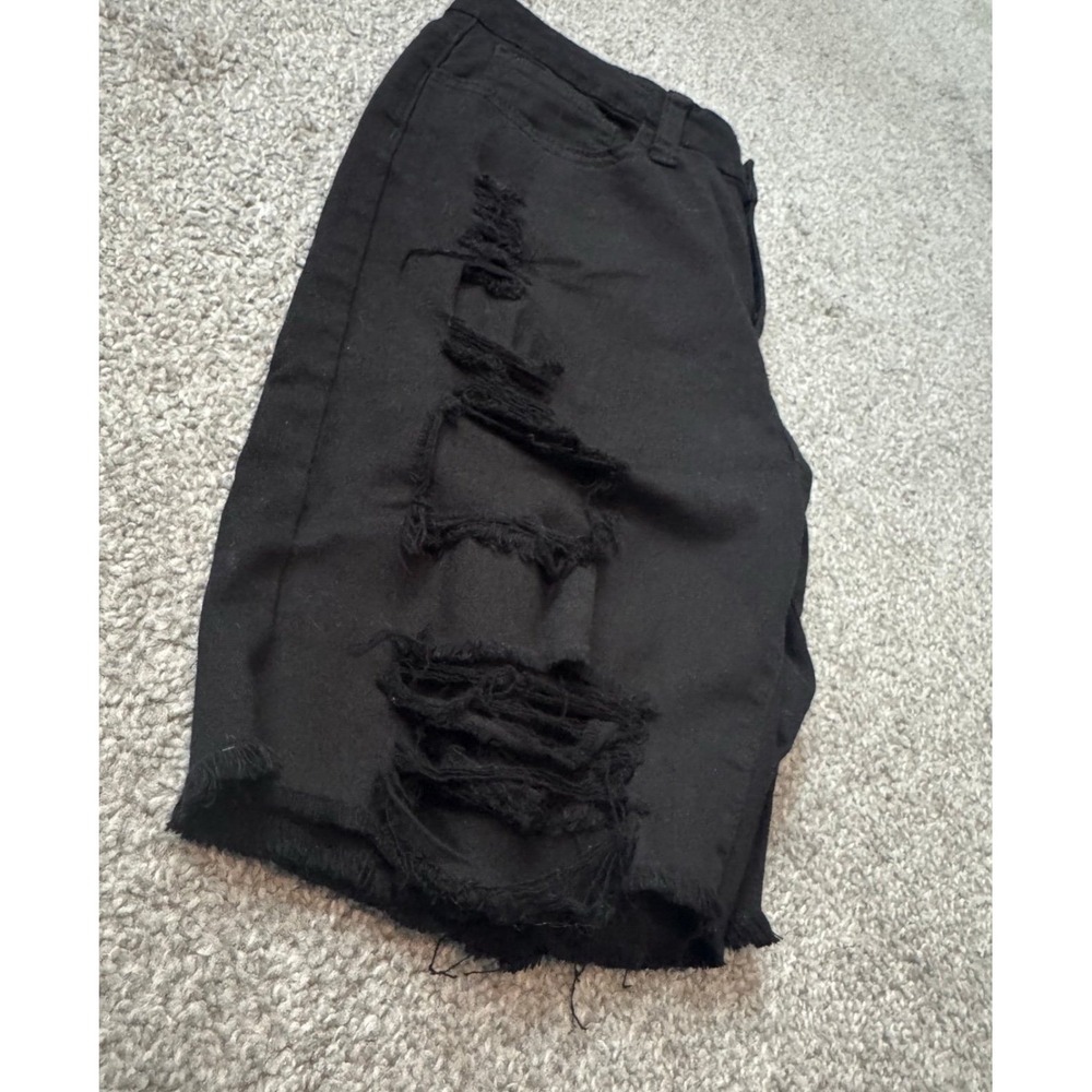 Fashion Nova Black Ripped Jean Shorts Distressed Denim AP6801F Womens Size M 28